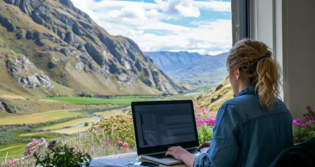 Scene With Diverse Young People Being Digital Nomads Working Remotely From Dreamy Locations (1)